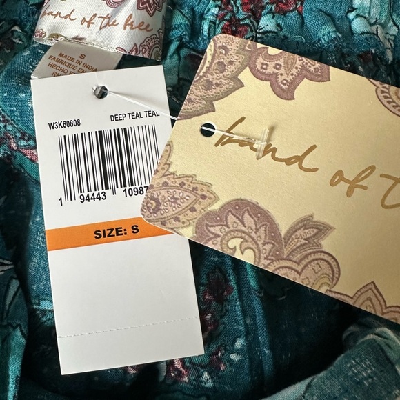 Band of the Free Skirt Small Deep Teal Floral Ruched Midi Boho India - Picture 3 of 7